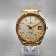 Rado Elegance Watch Men 35mm Cream Dial Gold Tone Date Round New Battery VTG