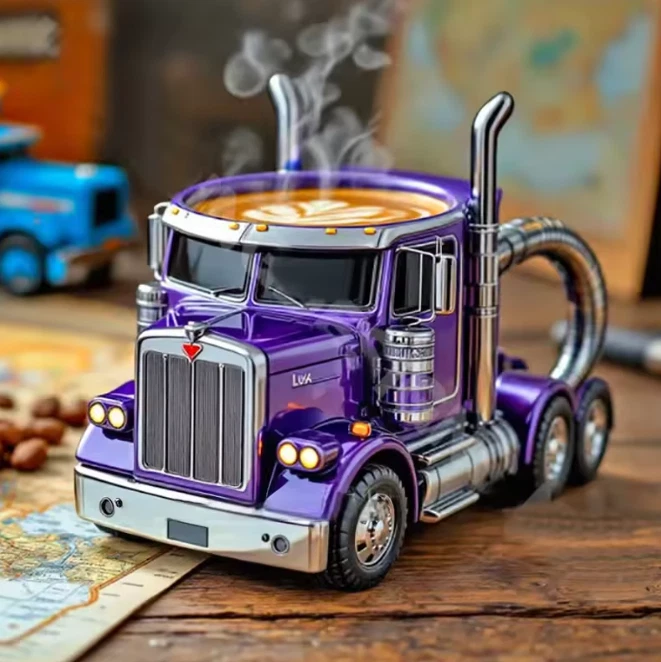 Taza de café duradera para camión semi camión taza de café hecha a mano semirremolque en forma de f Foto 3 de 4
