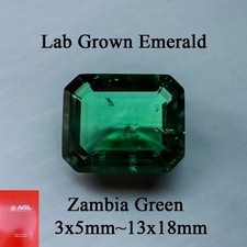 AGL Lab Grown Zambia Emerald Hydrothermal Emerald Hand Cut with Crack Inclusions