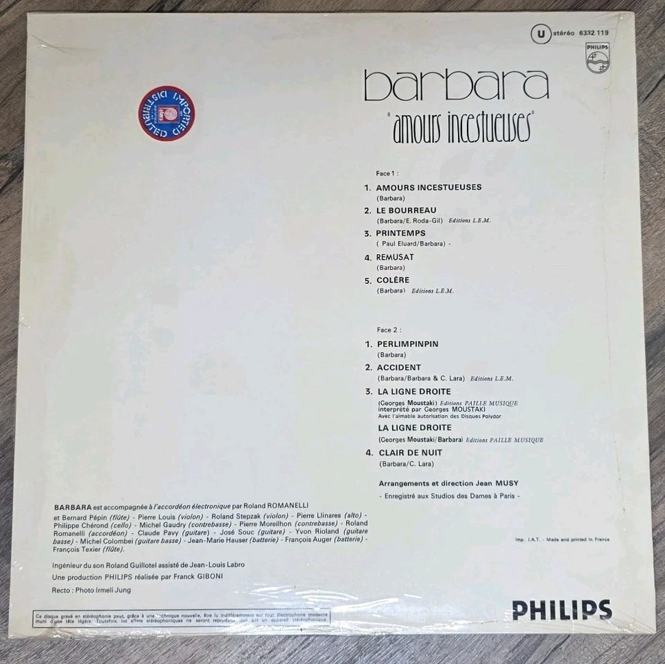 Barbara - Amours Incestueuses - Vinyl LP 1972 SEALED - French Import Foto 3 de 4