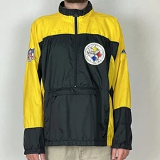 VTG 90S APEX ONE PITTSBURGH STEELERS NFL WINDBREAKER KANGAROO POCKET JACKET XL