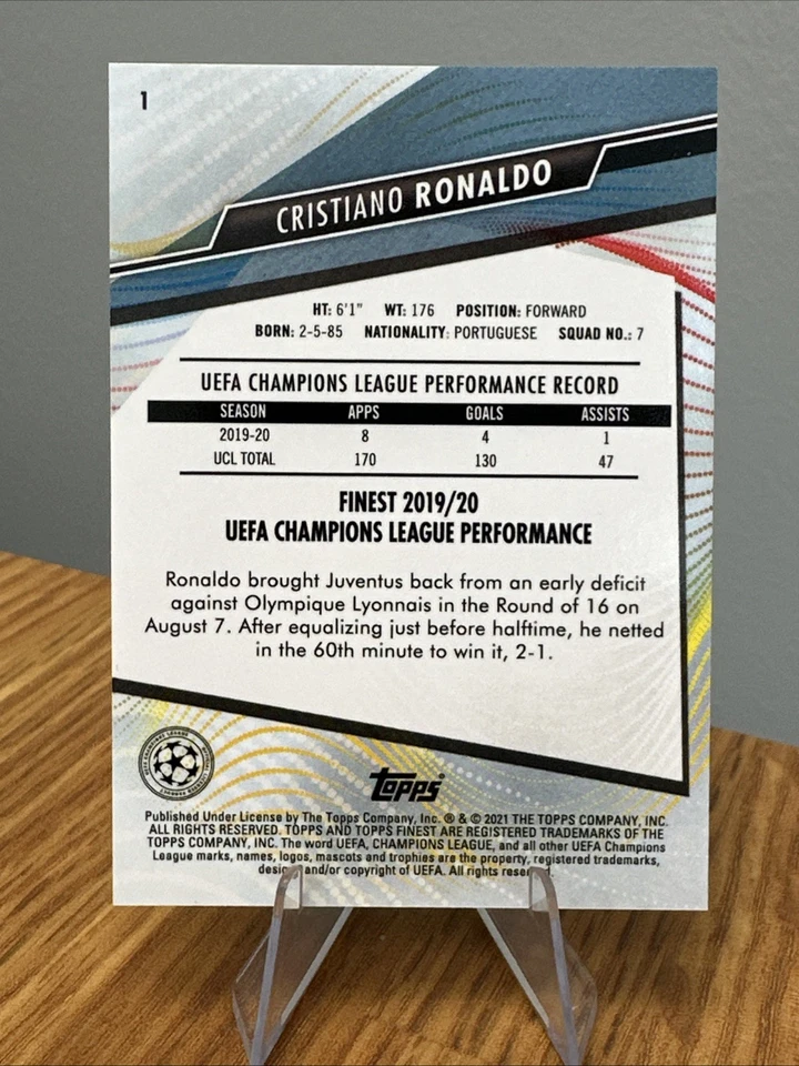 2020-21 Topps Finest UCL Cristiano Ronaldo #1 Base Juventus - Image 2 of 2