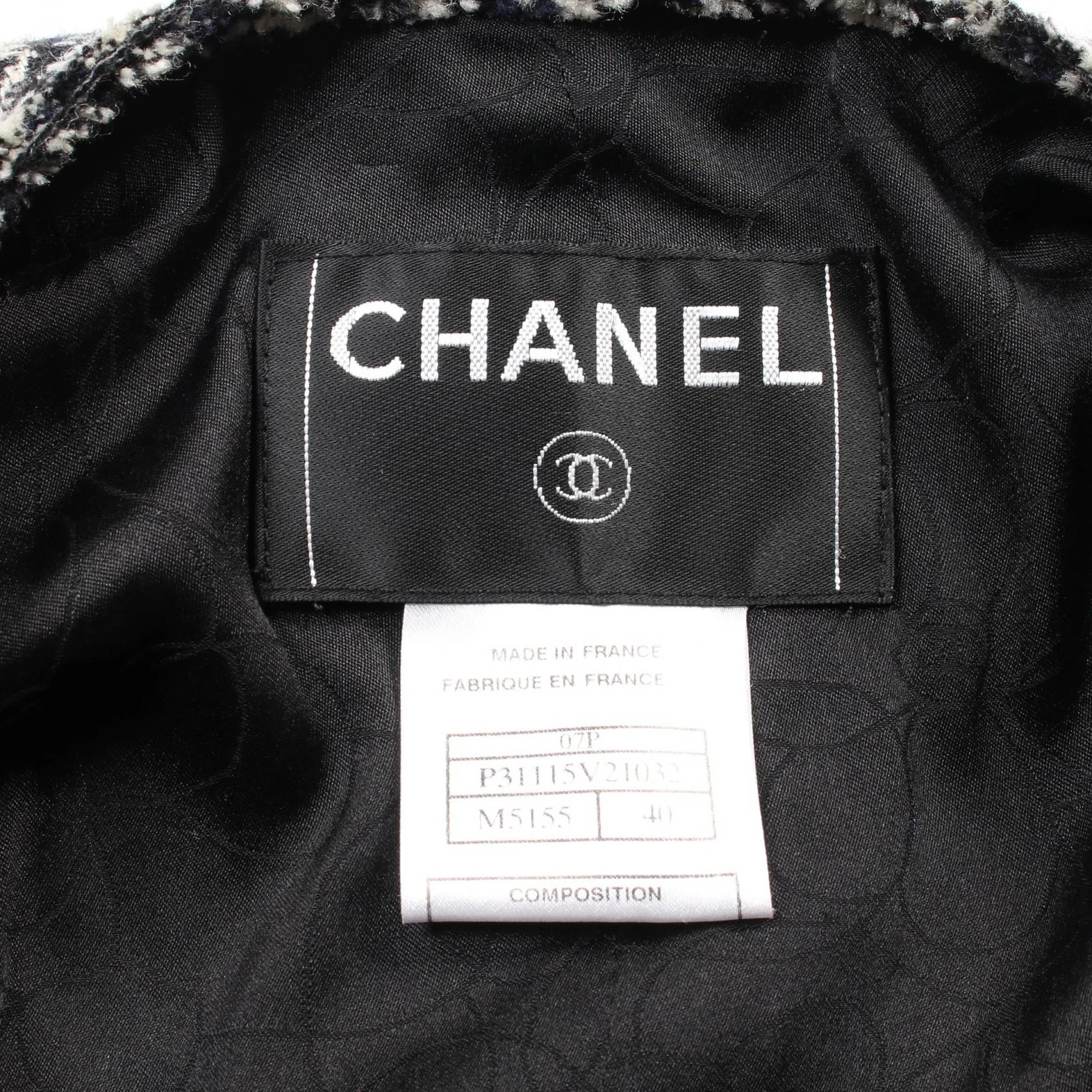 CHANEL Giacca Gonna P31115V21032 Lana Seta Bianco Nero Navy Usato Donnask36