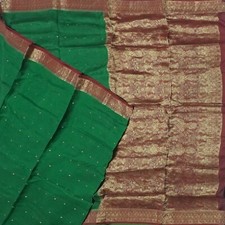 Vintage Green Sarees 100 Pure Silk Zari Handwoven Festive Sari 5YD Craft Fabric