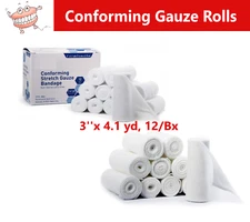 AMGoods Conforming Stretch Gauze Bandage Roll 3″ inch, 12 Rolls/Box Cotton Rolls