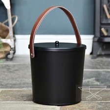New Modern Black With Leather Handle Ash Bucket - 25cm