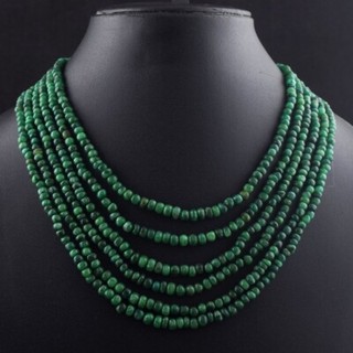 6 Strand Womens Green Emerald 443.00 Cts Beautiful Necklace Jewelery VK 20 E633