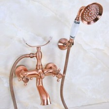 Antique Red Copper Brass Clawfoot Bath Tub Faucet Shower Mixer Tap Set sna359