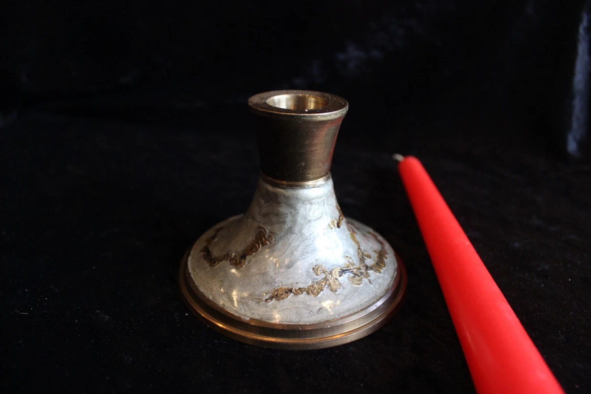 Vintage Kerzenständer mit 1 Kerze aus Messing mit Emaille