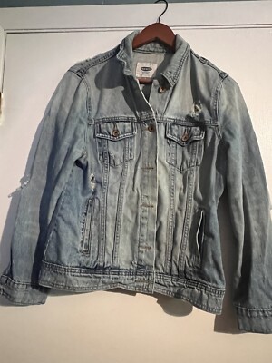 Old Navy Distressed Classic Trucker Denim Jean Jacket Women Size Large 
