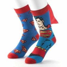 2 Pairs DC Comics Superman Socks with Cape and Symbol Men's Sock Size 10-13 NWT