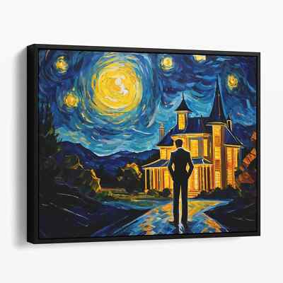 The Great Gatsby as Van Gogh Starry Night Retro Canvas Wall Art Print