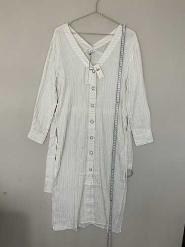 Anthropologie white shirt dress size XS belted button front pin striped - Picture 6 of 13