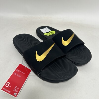 Nike KAWA Slide Sandals “Black Metallic Gold” 819352-003 6Y