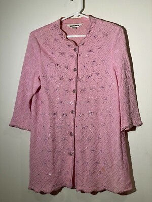Women's Pink Breathable Knit Wool Blend Jacket with Rhinestone By Jung Ho Jin