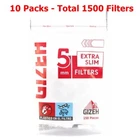 1500 (10 packs of 150pcs) GIZEH EXTRA Slim Filters 5 mm for Slim Roll Ups Smoke