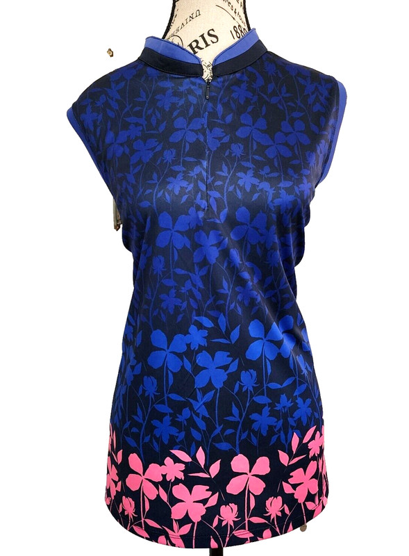 PGA TOUR blue floral  sleeveless turtleneck 1/2 zip shirt- size XXL