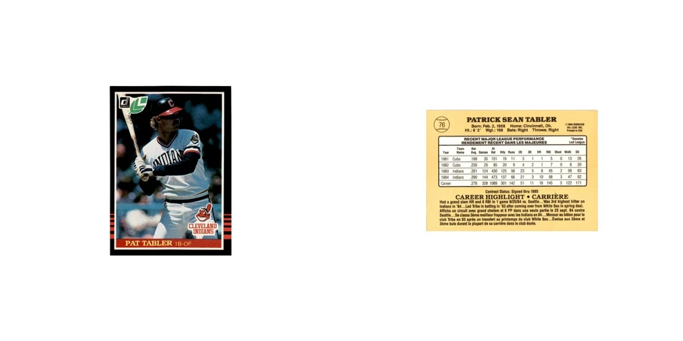 Pat Tabler 1985 Leaf #76 Cleveland Indians Baseball Card NM - Image 3 of 3