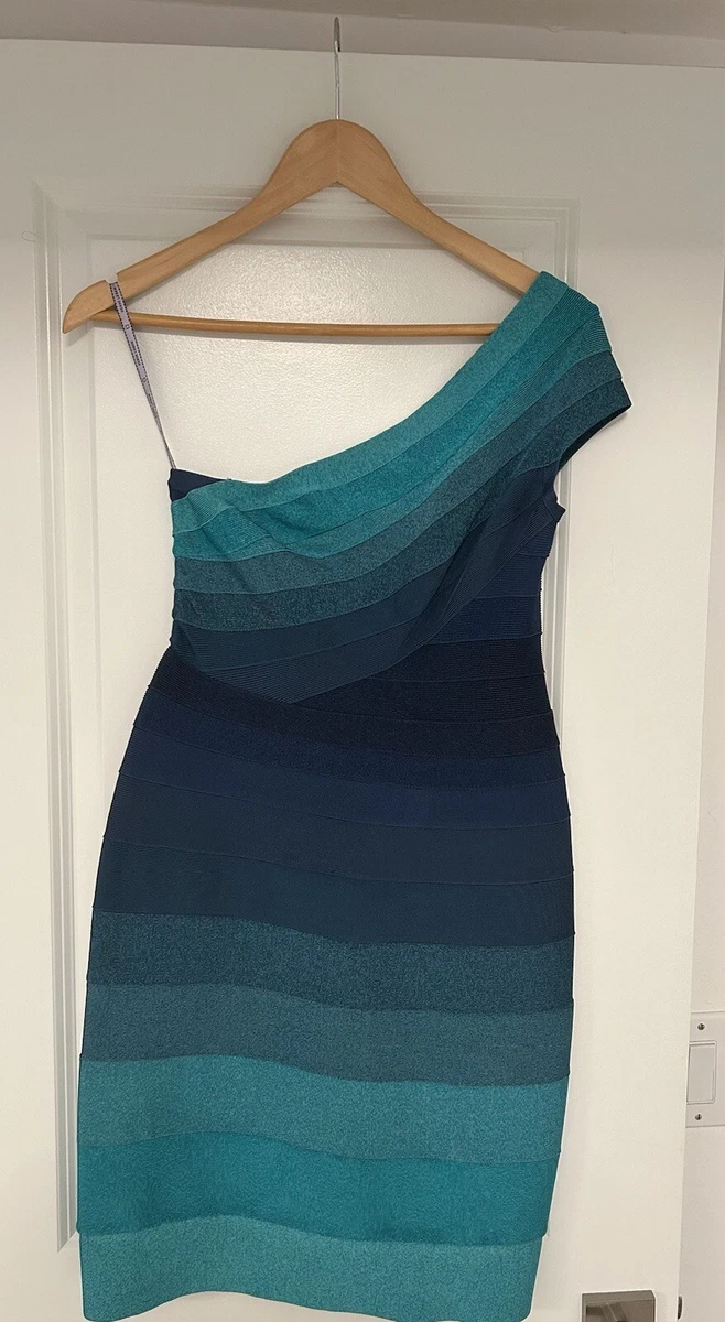 HERVE LEGER Blue Navy Ombr One Shoulder Bandage Dress eBay