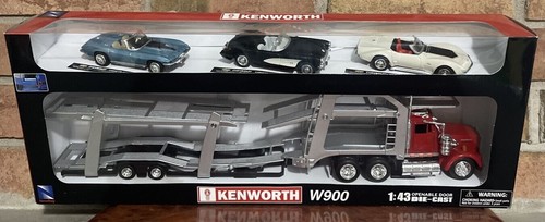 KENWORTH W900 Car Hauler WITH 3 Corvette Cars 1967,1957/1969 1:43 SCALE - Picture 7 of 9