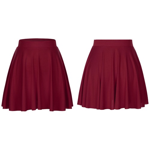 Women Stretch Flared Casual Mini Skater Skirt Elastic Waist A-Line Pleated Skirt - Picture 95 of 142