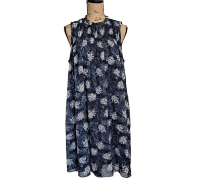 Joie Floral Dress Large NWT Baltic Print Dark Blue Gray Dress Sleeveless Flowy