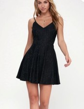 Lulus Black Dress  Way With Words Lace Size Small Mini Dress Spaghetti Straps