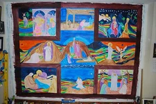 Lamaji Artist Original Acrylic on Canvas  Mural  9 ' x 7' Christ