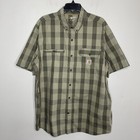 CARHARTT Force Ridgefield Shirt Men XL Olive Green Plaid Button Down Relaxed Fit