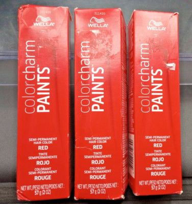 (3 Pack) Wella Color Charm - Paints Semi Permanent Hair Color - Red - 2 Oz Each