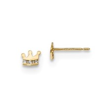 Madi K Kid's Earrings 14kYellow Gold White Cubic Zirconia Crown Post