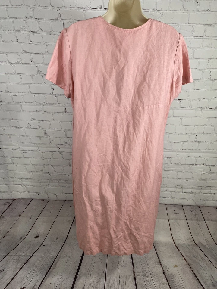 Vestido Plisado Orvis Rosa Pálido Concha de Ostra Botón Mezcla de Lino Talla Pequeña Grande Foto 4 de 4