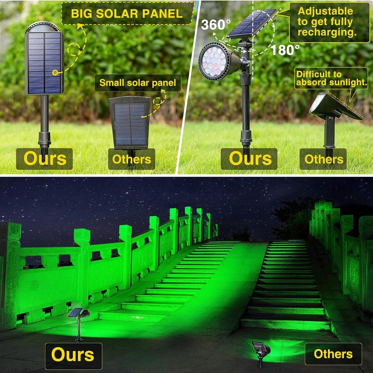 ROSHWEY Solar Spot Lights Outdoor, 7 Colors Halloween Lights Christmas