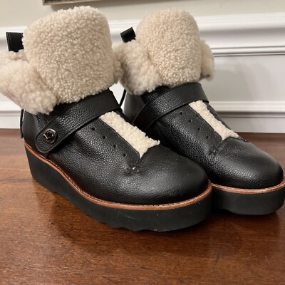 Coach Shearling Boots Urban Hiker Leather Turnlock Platform
