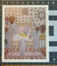 Susan Verble Gantner "Welcome Baby" Litho VTG 1981 9x11 Hippo Family New Baby