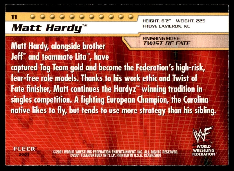 2001 Fleer WWF Championship Clash Matt Hardy #11 - Image 2 of 2