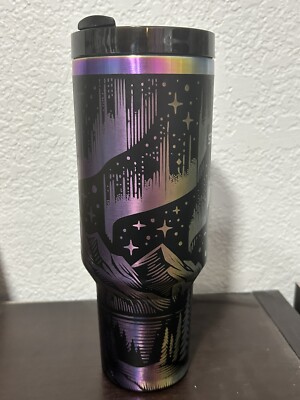 40oz Stanley Tumbler with handle- Laser Engraved- Black Chroma- Northern Lights