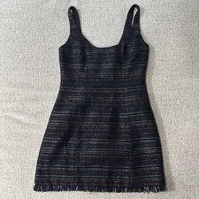 Lovers + Friends Shimmer Tweed Mini Dress Womens XS Black Metallic Party Holiday