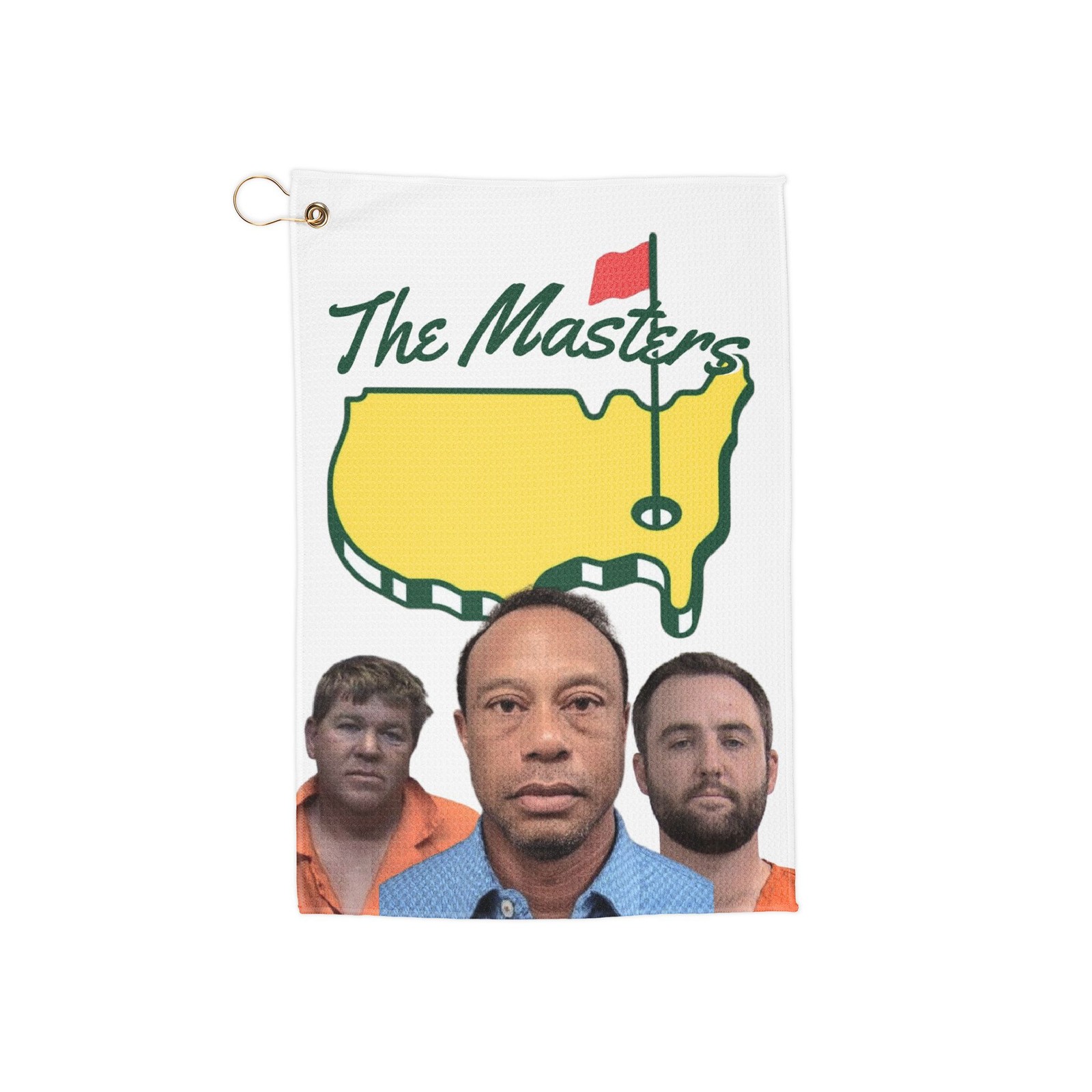 Tiger Woods, Scottie Scheffler, John Daly Mugshot (The Masters) Funny Golf Towel