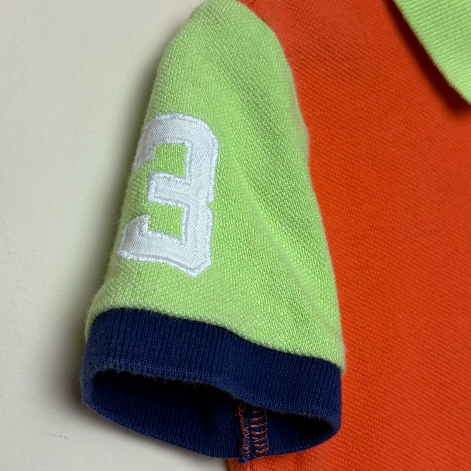 Polo Ralph Lauren polo taglia 24M Big Pony blu navy arancione verde colorblock