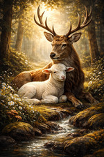Stag and Lamb Cute Woodland Animals Forest Poster Print Framed Canvas Wall Art