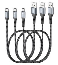 3 Pack Fast Charging 3A 1.5FT Grey USB C to USB C Data Transfer Cable