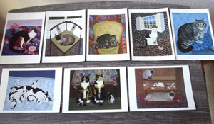 8 Cute Kitty Cat Unused Note Cards-1970's-80's-Artist Drawn by Mimi Vang Olsen