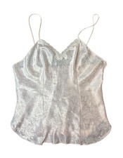 Women s Light Pink Satin Floral Cami Top Lace Trim Adjustable Straps Fits M