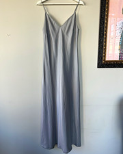 Jenny Yoo Gray Satin V-Neck Strappy Sleeveless Slip Maxi Dress Long Size 6
