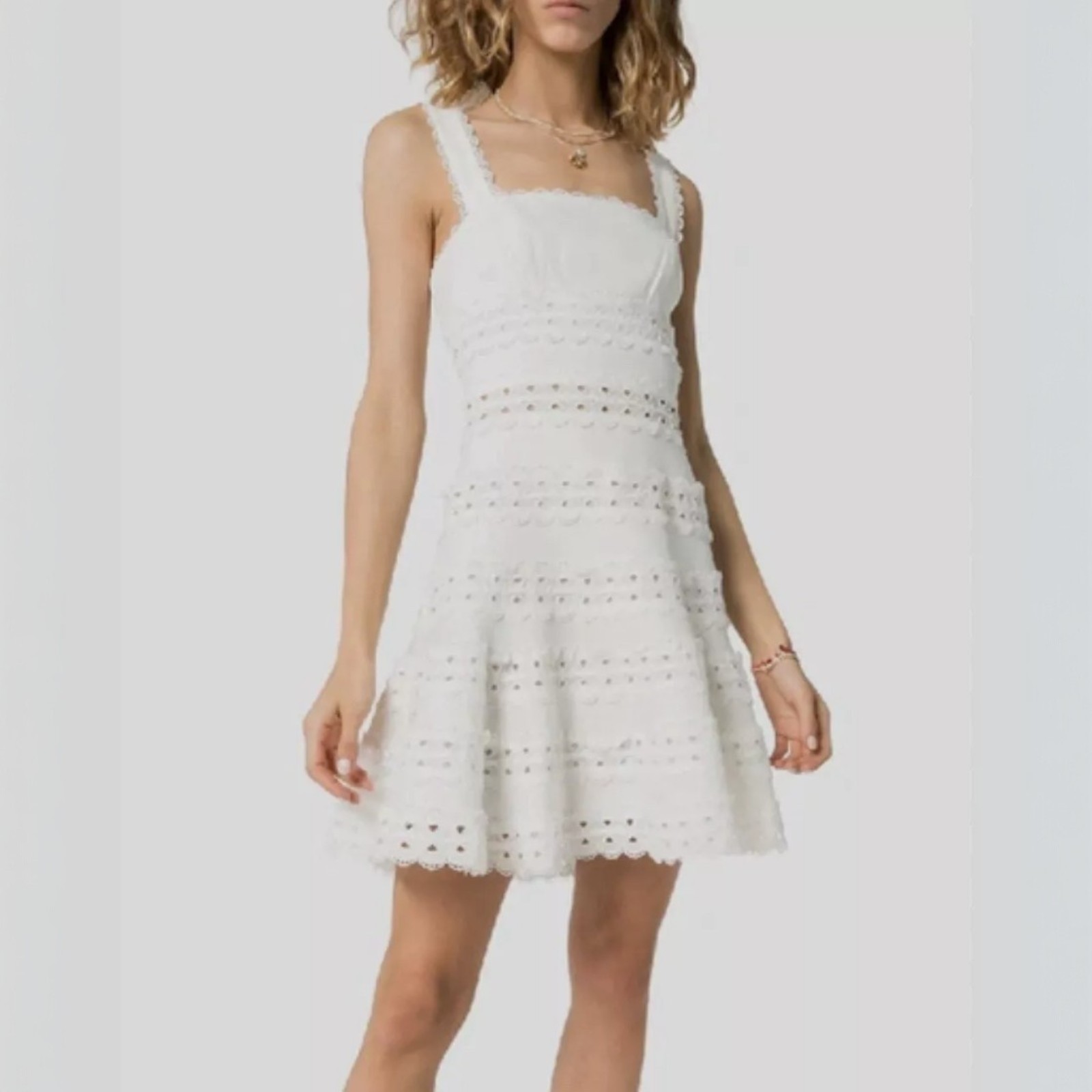 Zimmermann Kirra Dress Size 2 AU 12/US 8 Linen Ivory Tie Shoulder Eyelet Mini