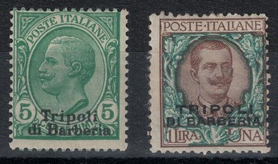 LEVANTE (BARBER TRIPOLI) 1909 5c green + £1 brown 2v MH*  