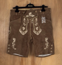 Traditional German Men's Size 32 Lederhosen Brown Suede Shorts Oktoberfest NEW