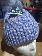 DSG Headwear Cable Pom Beanie Hat Girls One Size Blue Melange Winter Cable Knit