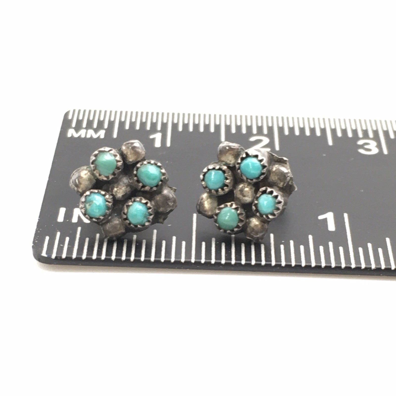Vintage Sterling Silver Petit Point Turquoise Stud Post Earrings Tested! #86